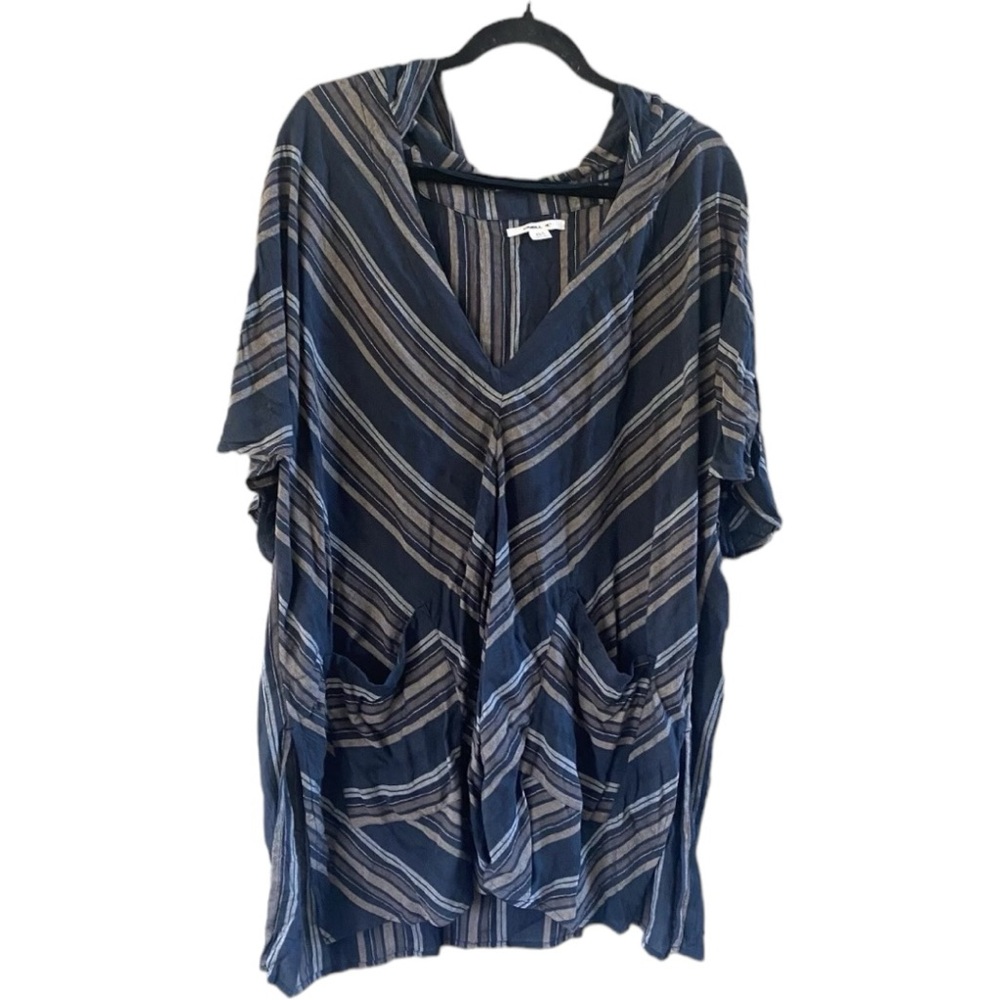 O'NEILL Cover Up Dress Black Brown Striped Hooded V-Neck Beach Pockets XS/S EUC - Picture 3 of 14
